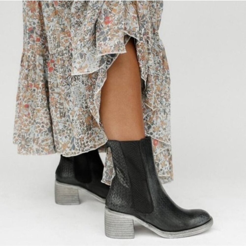 Free People Black Textured Leather Ankle Boots